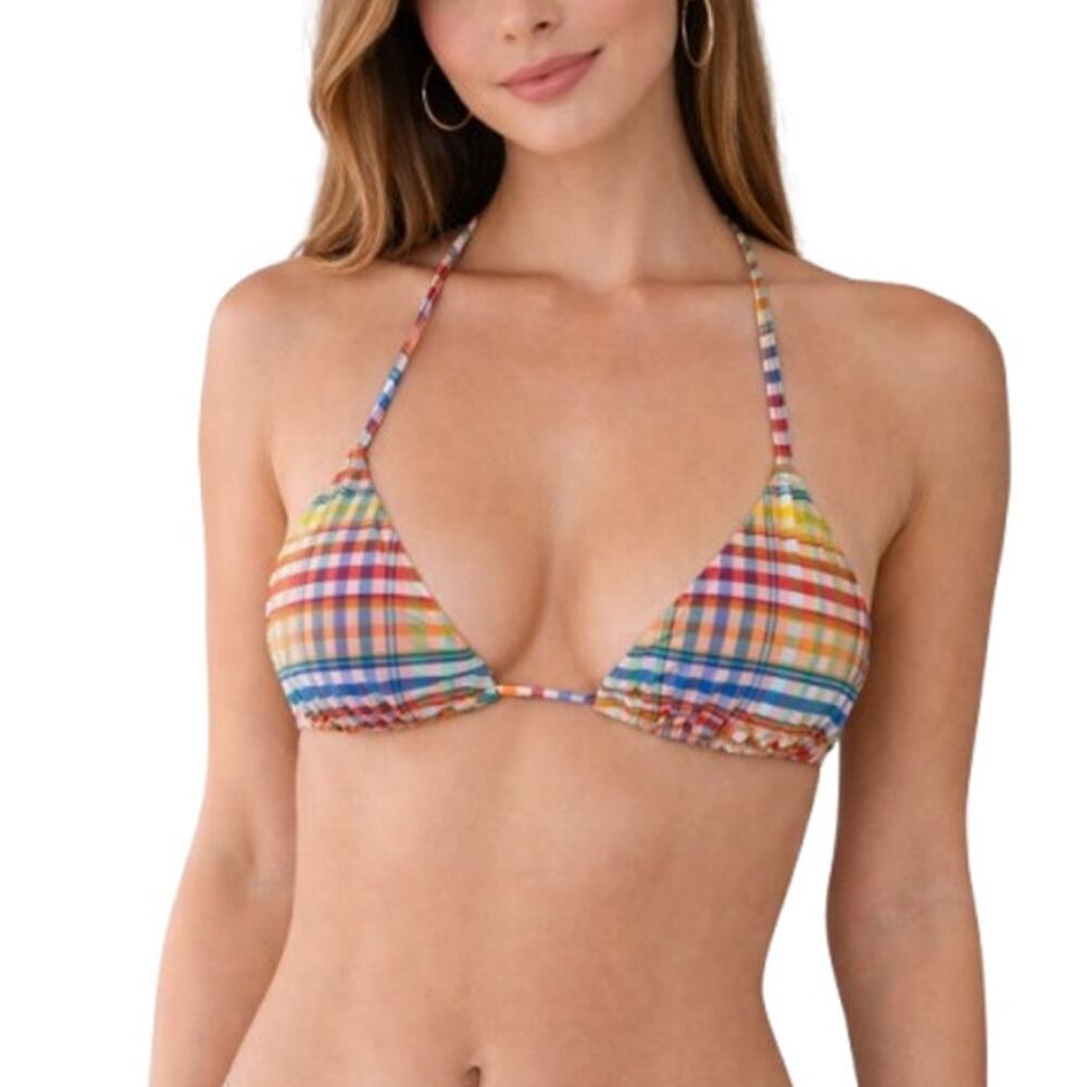 Onia Alexa Triangle Bikini Top Multi Plaid Women Size XS NWT